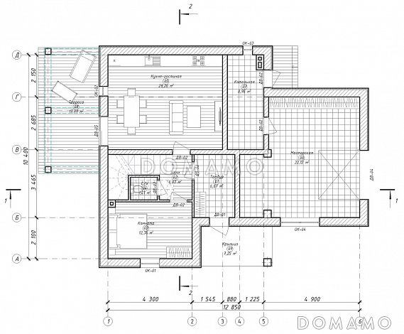Проект загородного дома с плоской кровлей в стиле хай-тек S-228 / План 1 этажа
