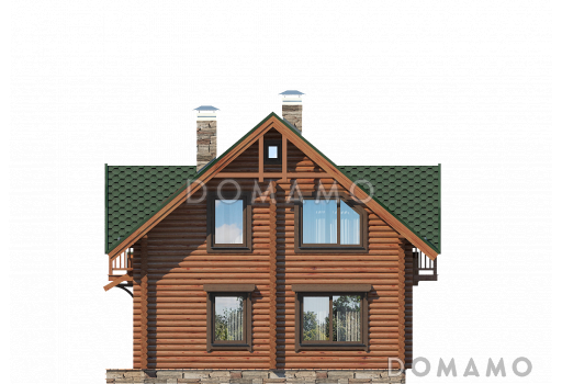 Проект деревянного дома с удобствами, просторной гостиной и тремя спальными комнатами / Фасад 3