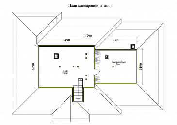 Проект одноэтажного дома с мансардой, верандой и гаражом на 2 машины / План мансардного этажа