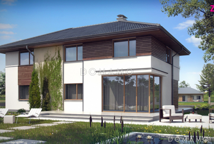 Проект дома с изолированной кухней, комнатой на первом этаже с санузлом, мастер-спальней на втором этаже