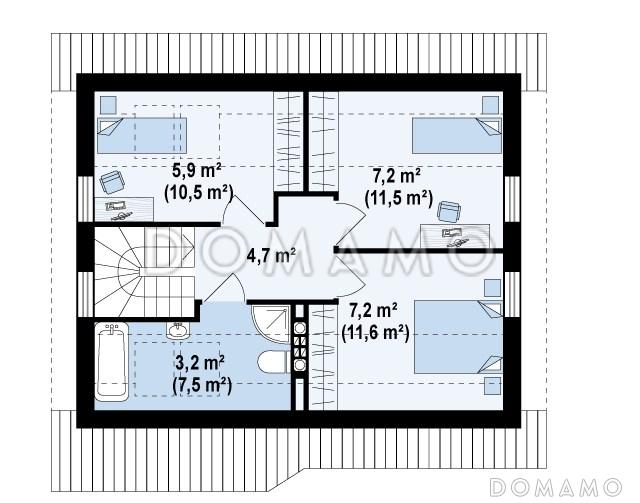 Проект небольшого мансардного дома из газобетона с четырьмя спальнями / План 4 этажа