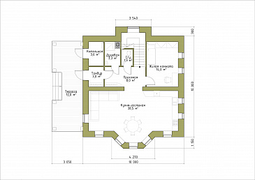 Проект классического коттеджа 10х10. / План 1 этажа