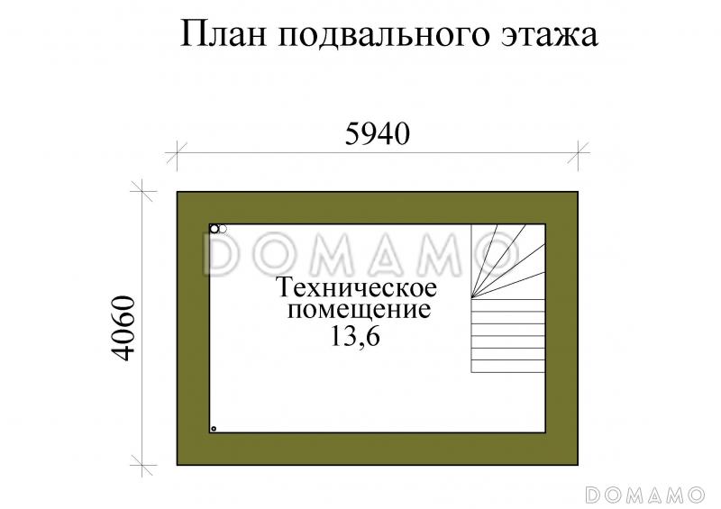 Проект трехэтажного газобетонного дома с пятью спальнями, холодным чердаком и подвалом / План цокольного этажа