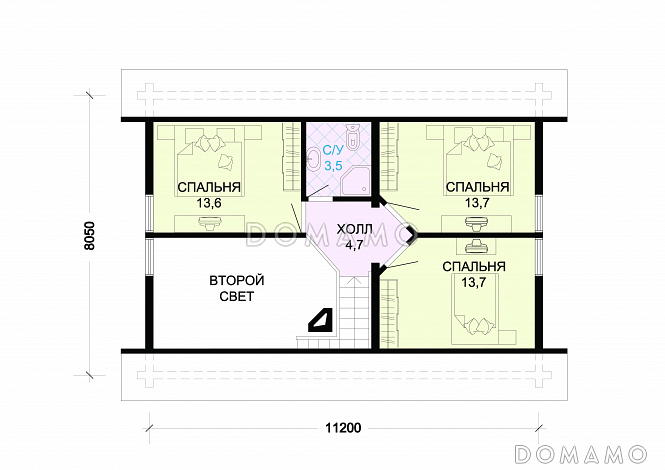 Проект деревянного дома со вторым светом / План мансардного этажа