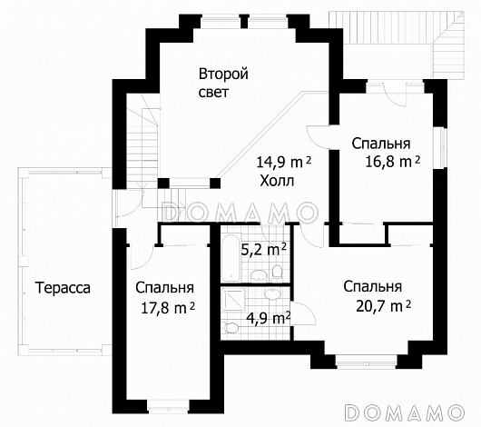 Проект дома из кирпича со сложной формой кровли / План мансардного этажа