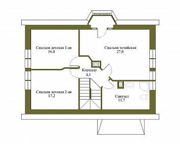 Проект каркасного коттеджа с лоджией в европейском стиле / План мансардного этажа