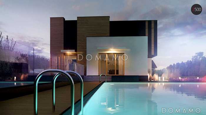 Проект современного комфортного двухэтажного дома из газобетона для двух семей с квартирами на разных этажах и общим гаражом с двумя въездами