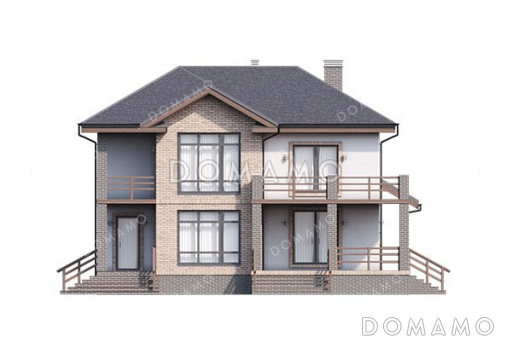 Проект двухэтажного дома с террасой и тремя спальнями / Фасад 1