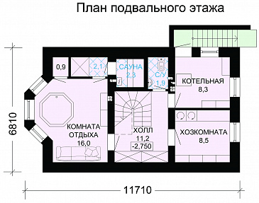Экономичный загородный дом с подвалом / План цокольного этажа