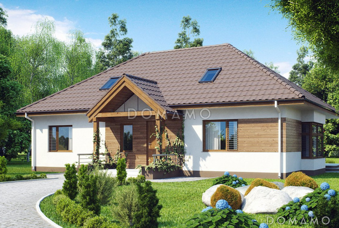 Проект одноэтажного дома из кирпича с тремя спальнями и возможностью обустройства мансарды