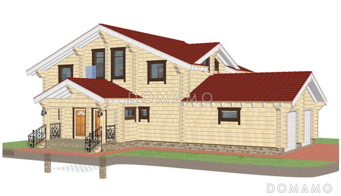 Проект дома из клееного бруса с гаражом на 2 машины