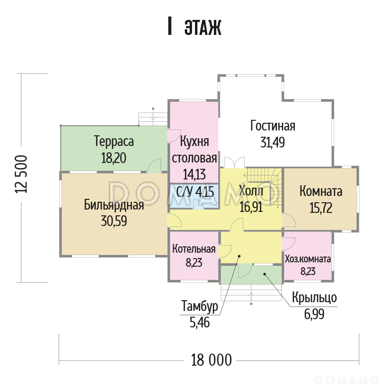 Проект  дома с хозяйственной комнатой на первом этаже / План 1 этажа