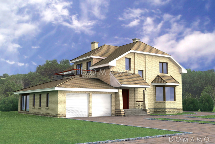 Проект просторного двухэтажного коттеджа с гаражом