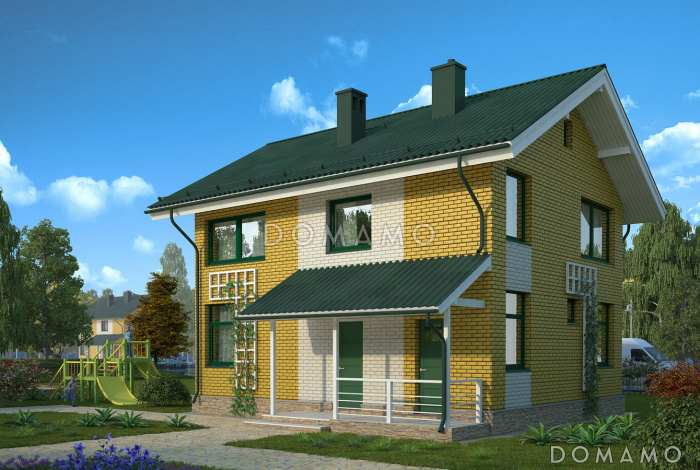 Проект двухэтажного дома с террасой при гостиной