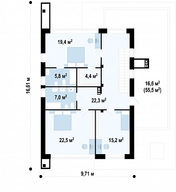Проект кирпичного дома с 4 спальнями и большой гостиной, адаптированный для сейсмозоны / План 2 этажа