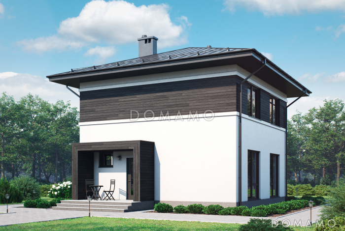 Проект двухэтажного дома с котельной с окном, комнатой на первом этаже и тремя спальнями на втором