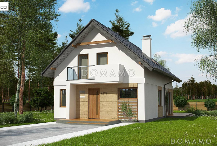 Проект одноэтажного мансардного дома из газобетона с кабинетом и балконом