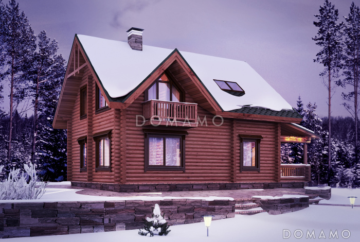 Проект деревянного дома с удобствами, просторной гостиной и тремя спальными комнатами