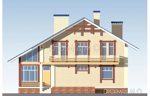 Проект одноэтажного коттеджа с цокольным и мансардным этажами, с зимним садом и вторым светом / Фасад 3