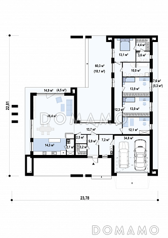 Проект просторного одноэтажного дома из газобетона для большой семьи / План 1 этажа