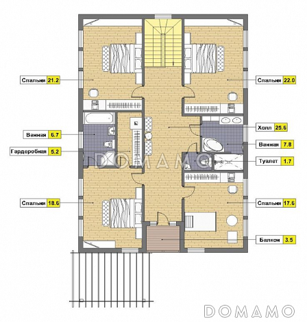Проект дома из пеноблоков с открытой террасой / План мансардного этажа