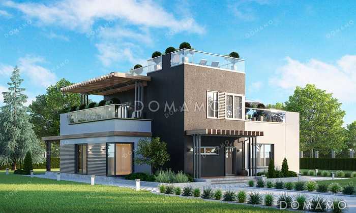 Проект двухэтажной виллы с эксплуатируемой крышей и террасами на втором этаже