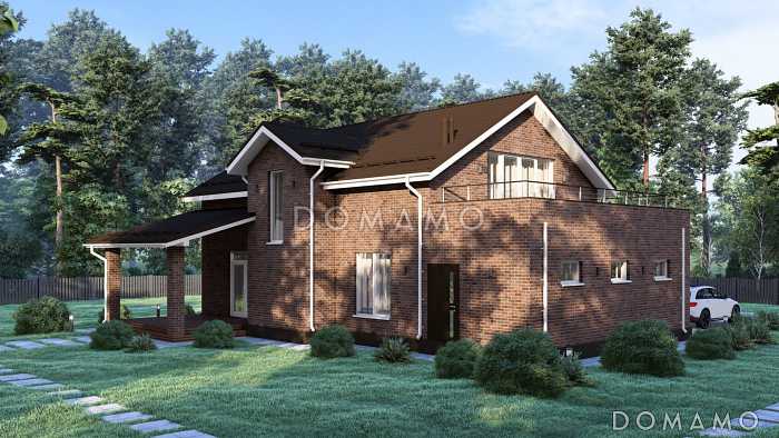 Проект двухэтажного дома с четырьмя спальнями и гаражом на одну машину S-204