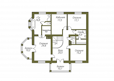 Проект солидного двухэтажного коттеджа с гаражом / План 2 этажа