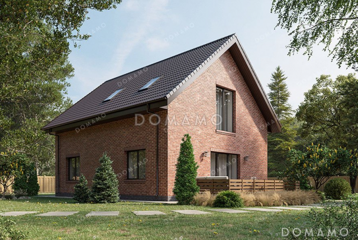 Проект одноэтажного дома с мансардой, большой террасой и гаражом