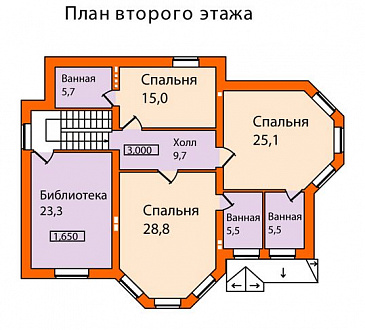 Проект кирпичного дома с большими, выразительными эркерами / План мансардного этажа