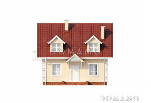 Проект одноэтажного мансардного дома из кирпича с тремя спальнями, балконом и красивыми мансардными окнами / Фасад 3