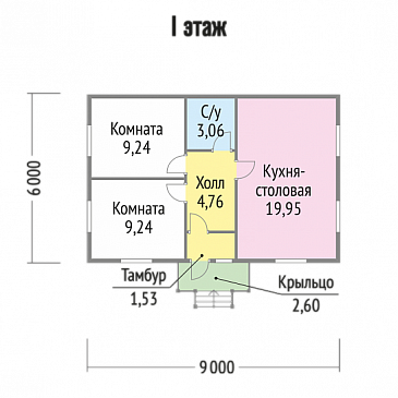 Проект одноэтажного дома 6х9 / План 1 этажа