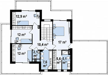 Проект современного двухэтажного дома из газобетона с пятью спальнями, с гаражом для двух автомобилей и террасами на обоих уровнях / План 2 этажа