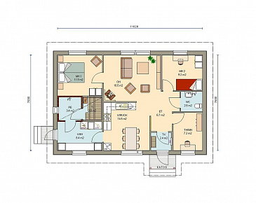 Проект одноэтажного каркасного дома с удобной планировкой / План 1 этажа