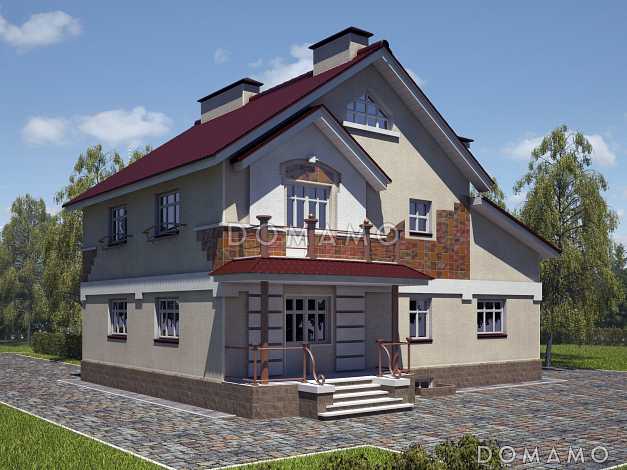 Проект дома из пеноблоков с гостевой комнатой на первом этаже и гаражом для одного автомобиля