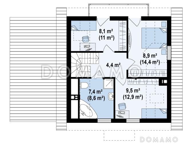 Проект одноэтажного дома из газобетона с мансардным этажом и гаражом / План мансардного этажа