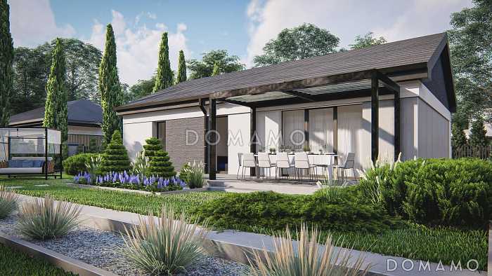 Проект одноэтажного дома с двумя санузлами и тремя комнатами