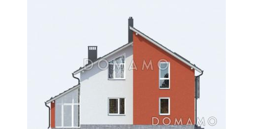 Проект дома из пеноблоков с четырьмя просторными спальными комнатами на мансардном этаже / Фасад 3