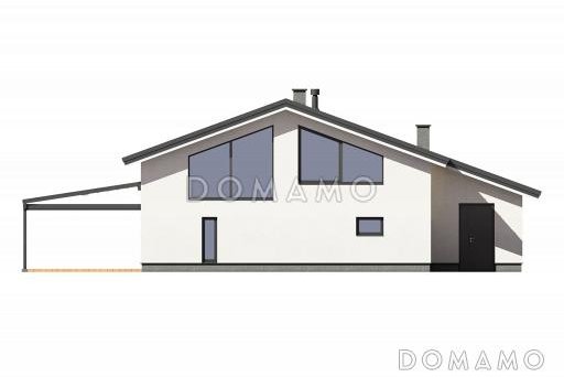 Проект бани с большой кухней-гостиной, террасой и комнатой на антресоли / Фасад 1