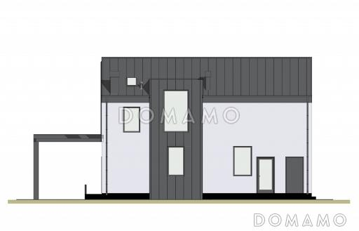 Проект двухэтажного дома из газобетона в стиле барнхаус с навесом для автомобиля и вторым светом / Фасад 4