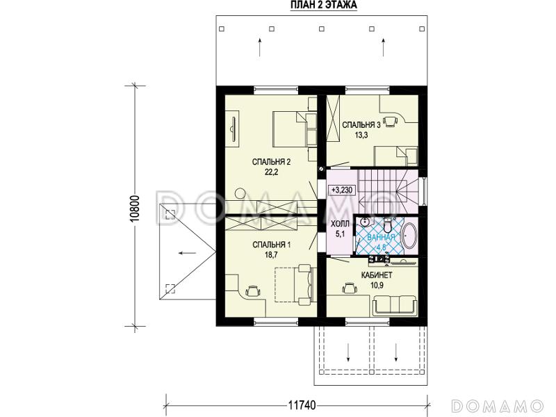 Проект дома из газобетона с террасой, кабинетом, эркером, кладовой / План мансардного этажа