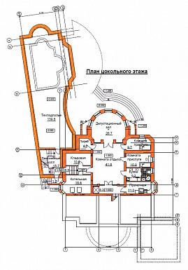 Проект загородного жилого дома спроектированного в традициях неоклассицизма начала ХХв. / План цокольного этажа