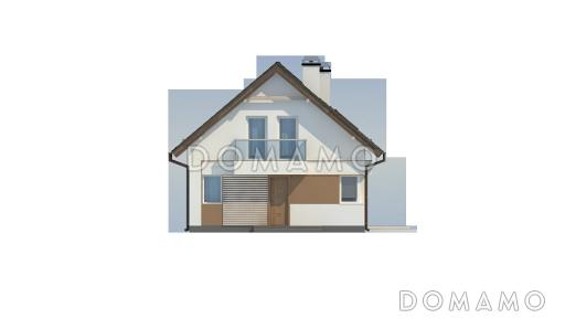 Проект классического одноэтажного мансардного дома из газобетона с эркером в столовой зоне, балконами и хозяйственным помещением / Фасад 1