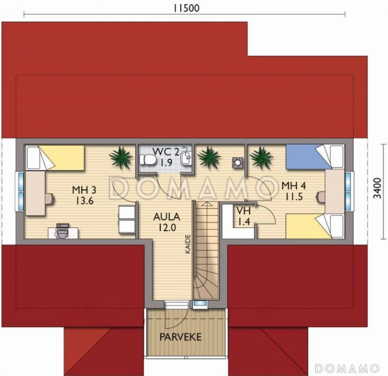 Проект каркасного дома с мансардой и небольшим балконом / План мансардного этажа