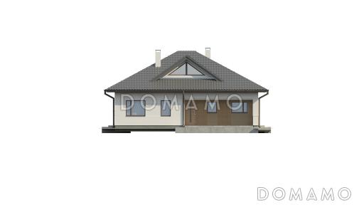 Проект одноэтажного дома из кирпича с тремя спальнями и треугольным окном на чердаке / Фасад 2