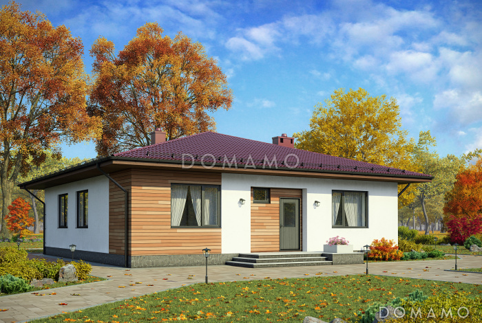 Проект одноэтажного дома в современном стиле из СИП панелей с двумя спальнями