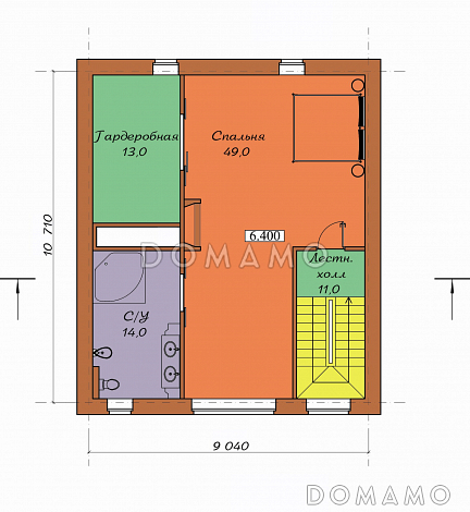 Проект двухэтажного коттеджа с мансардой, цоколем, бассейном и зимним садом / План мансардного этажа