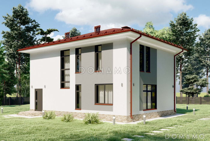 Проект современного двухэтажного дома с четырьмя спальнями S-136