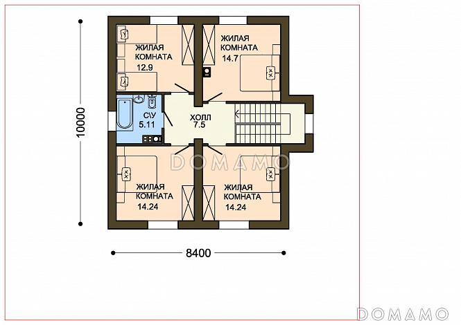 Проект компактного коттеджа с кладовой и пятью спальнями / План 2 этажа