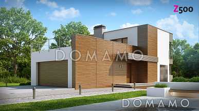 Проект современного двухэтажного дома из газобетона с тремя спальнями, пристроенным гаражом и террасой над ним